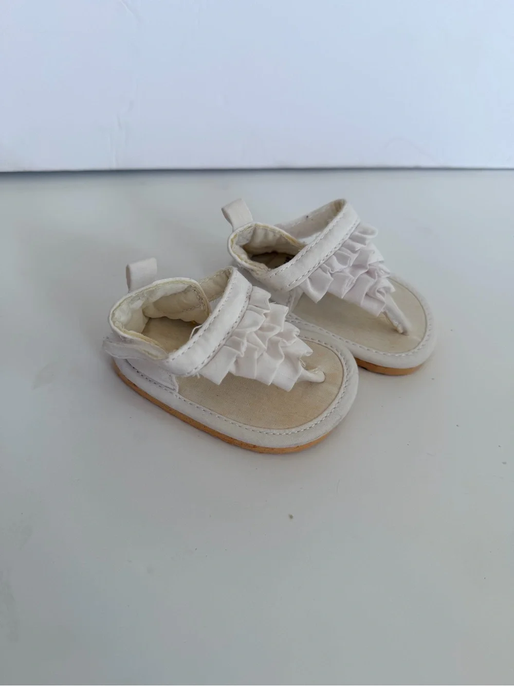 Baby White Ruffle Strap Sandals - Newborn Crib Shoes